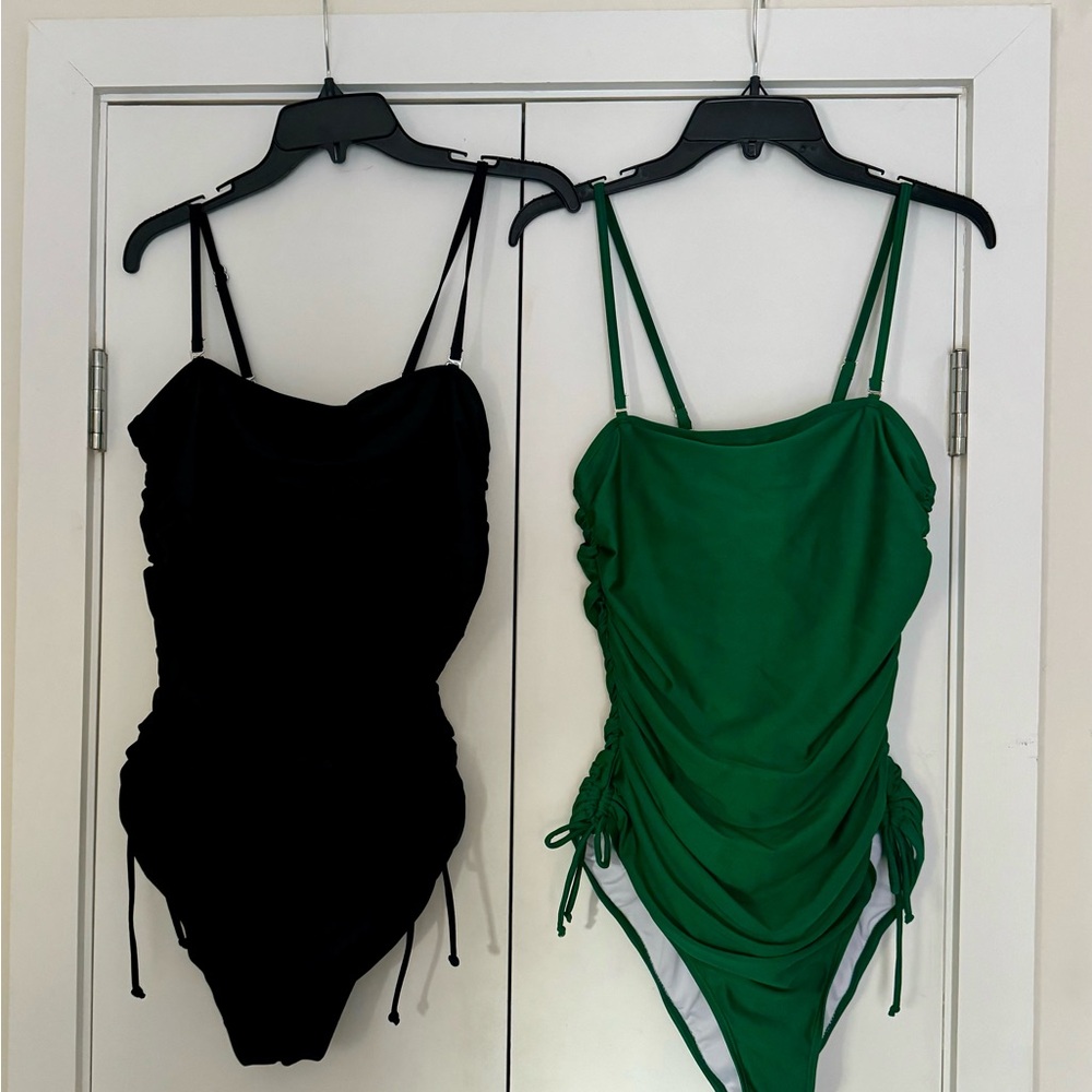 Black and Green Ruched Swimsuits. BUNDLE XL